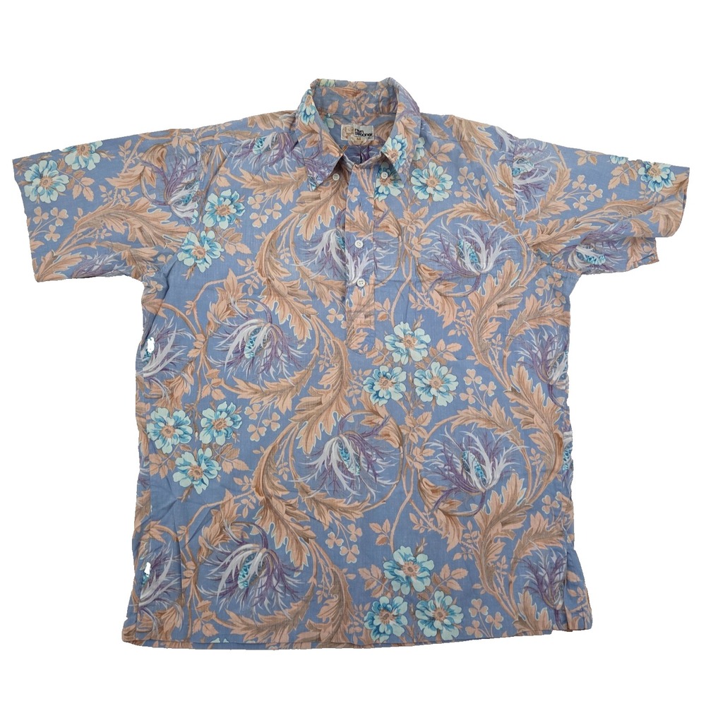 VTG Reyn Spooner Floral PULLOVER Shirt Sz Med Inside Out 80s USA Made Blue Rare